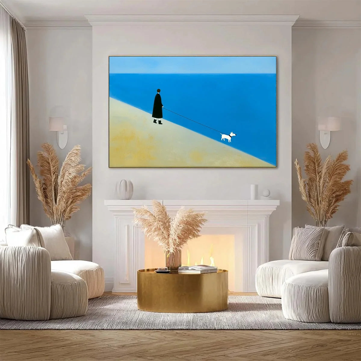 SHORELINE Minimalist Beach Scene with Dog Original Oil Painting | Minimalist closeup, raised brushwork detail