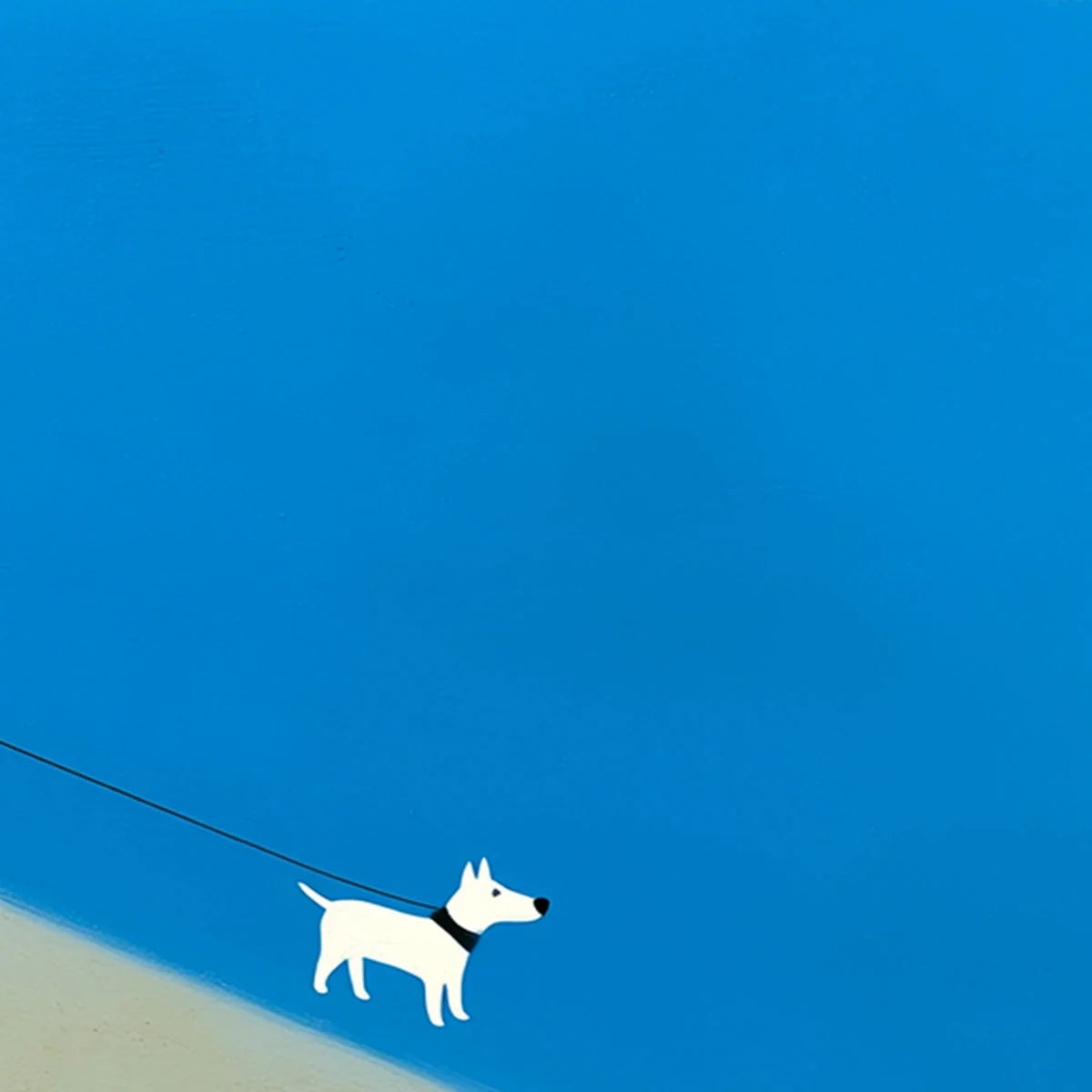 SHORELINE Minimalist Beach Scene with Dog Original Oil Painting | rolled canvas, ready for custom framing