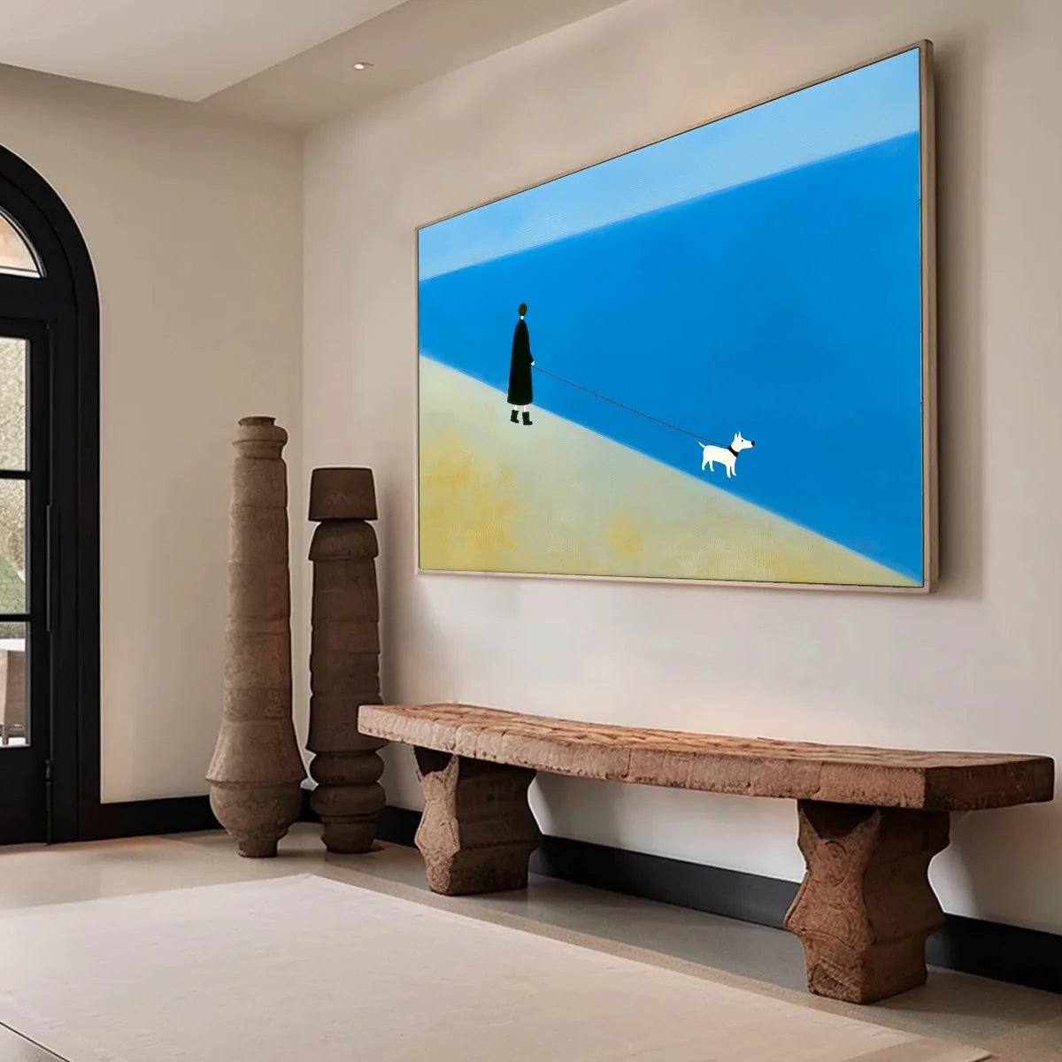 SHORELINE Minimalist Beach Scene with Dog Original Oil Painting | multi-color palette, original oil on stretched canvas art