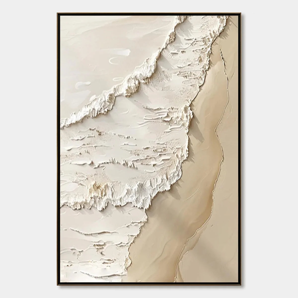 SHORELINE WHISPERS: Textured Minimalist Beach Scene Painting | hanging in living room, Minimalist wall art