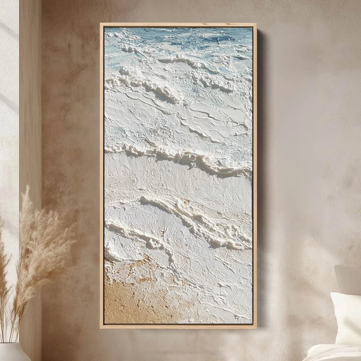 SHORELINE WHISPERS: Textured Wabi Sabi Coastal Painting | Abstract closeup, raised brushwork detail