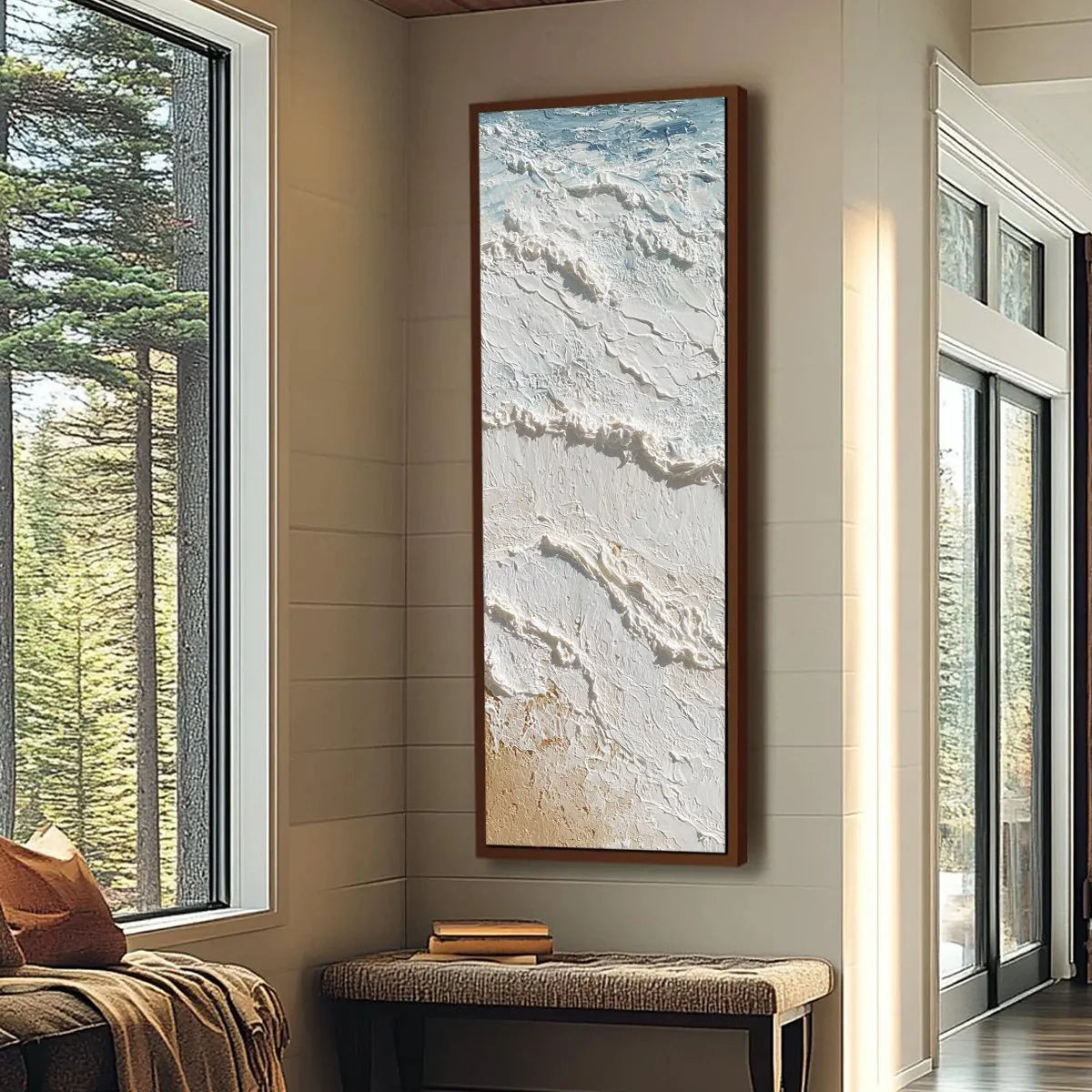 SHORELINE WHISPERS: Textured Wabi Sabi Coastal Painting | Abstract mood, soft natural light studio shot