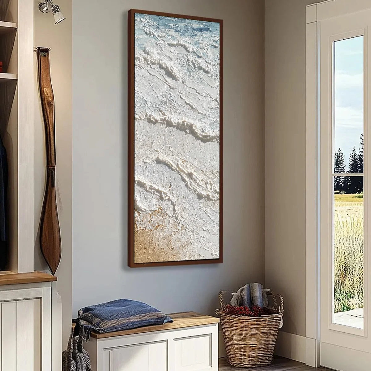 SHORELINE WHISPERS: Textured Wabi Sabi Coastal Painting | multi-color palette, original oil on stretched canvas art