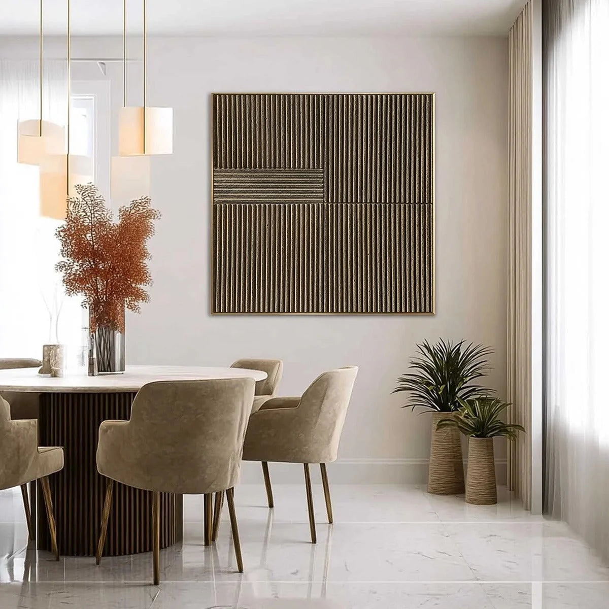SILENT CADENCE: Square Textured Wabi-Sabi Abstract Wall Art | gold frame stretched on neutral wall