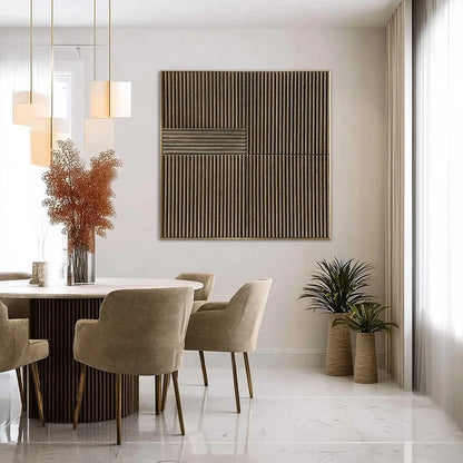SILENT CADENCE: Square Textured Wabi-Sabi Abstract Wall Art | gold frame stretched on neutral wall