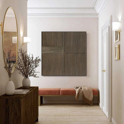 SILENT CADENCE: Square Textured Wabi-Sabi Abstract Wall Art | black frame version on white wall