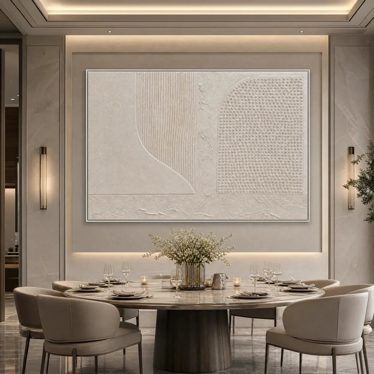 SILENT COMPOSITION: Large Textured Minimalist Wabi Sabi Wall Art | black frame version on white wall