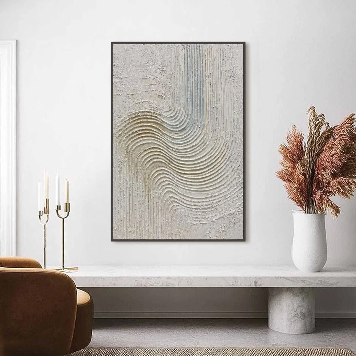 SILENT FREQUENCY: Textured Wabi Sabi Minimalist Abstract Wall Art | Minimalist closeup, raised brushwork detail