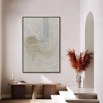 SILENT FREQUENCY: Textured Wabi Sabi Minimalist Abstract Wall Art | gold frame stretched on neutral wall