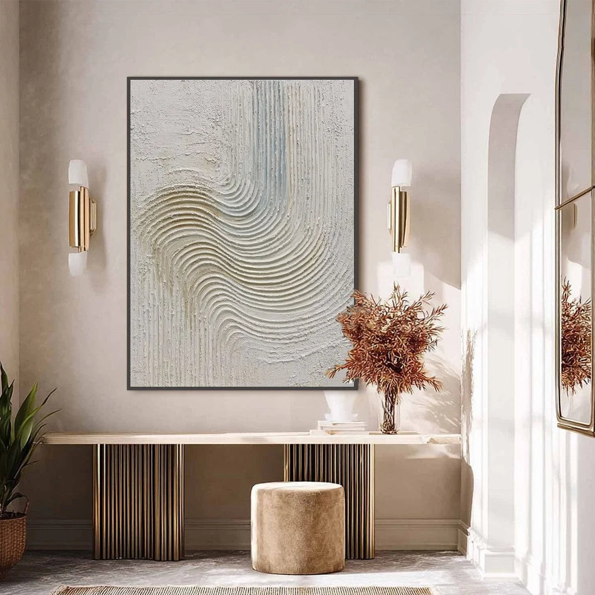 SILENT FREQUENCY: Textured Wabi Sabi Minimalist Abstract Wall Art | black frame version on white wall
