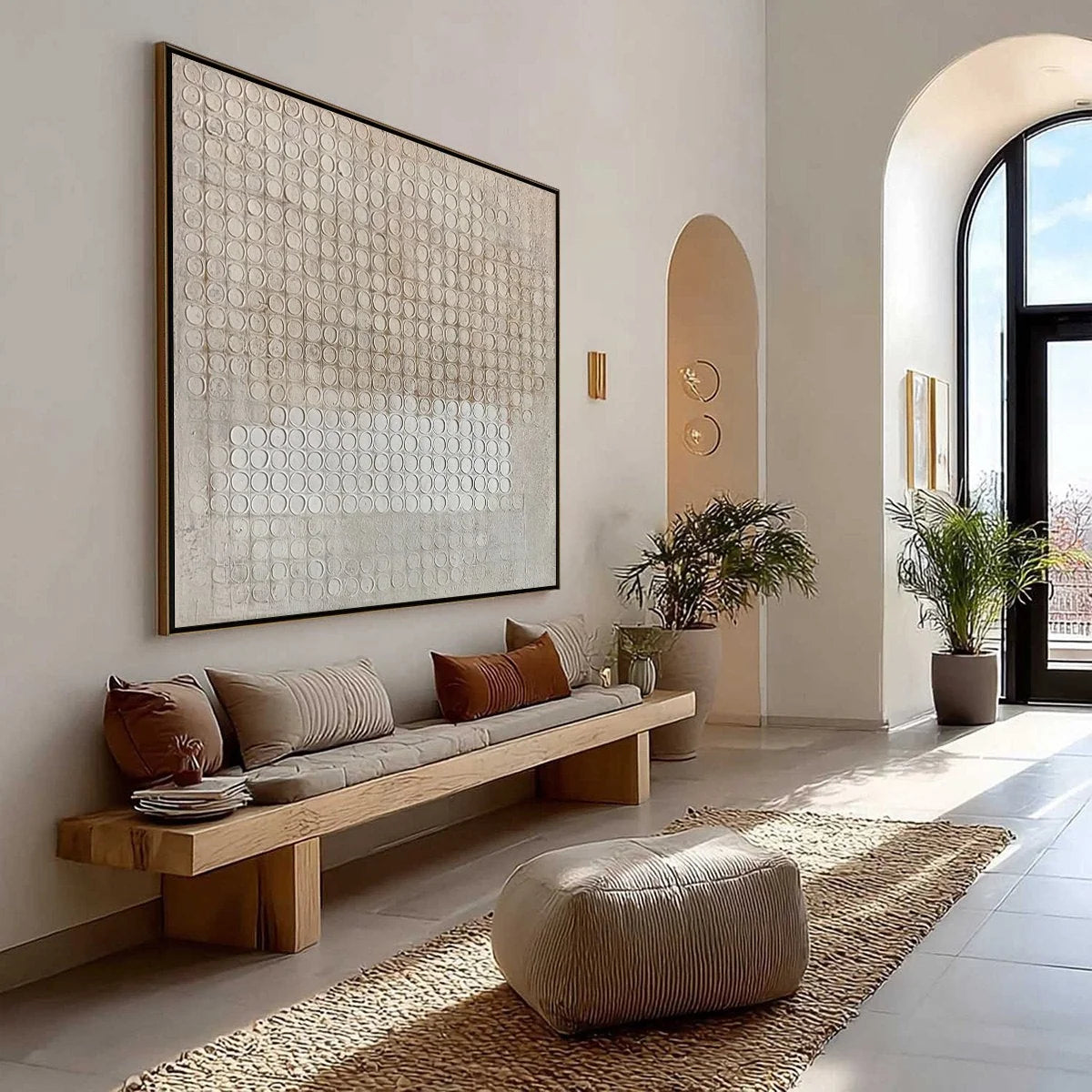 SILENT RHYTHM: Textured Wabi Sabi Abstract Painting in Neutral Tones | Abstract mood, soft natural light studio shot