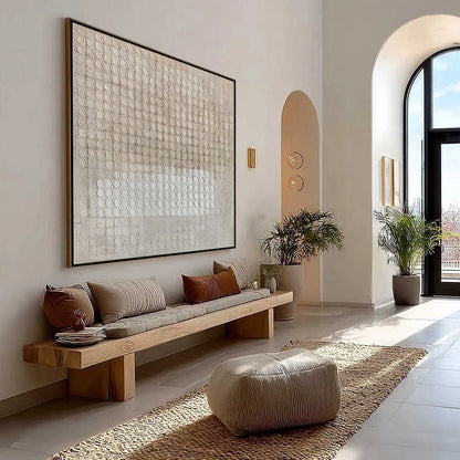 SILENT RHYTHM: Textured Wabi Sabi Abstract Painting in Neutral Tones | Abstract mood, soft natural light studio shot