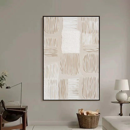 SILENT RHYTHMS: Textured Wabi Sabi Abstract Painting | black frame version on white wall
