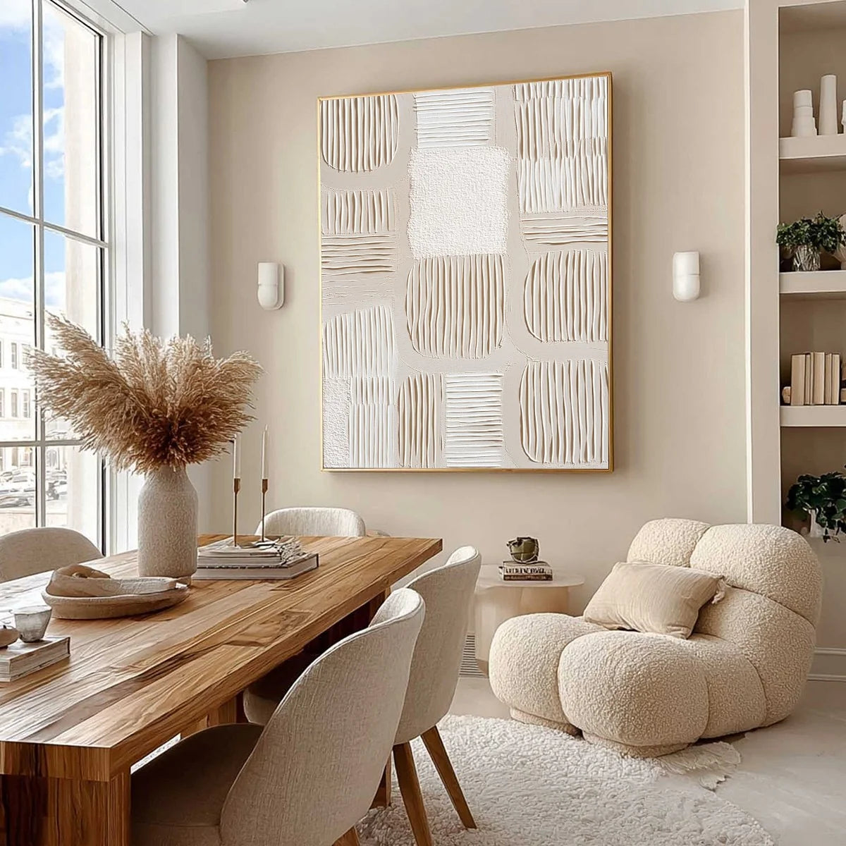 SILENT RHYTHMS: Textured Wabi Sabi Abstract Painting | Abstract mood, soft natural light studio shot
