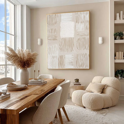 SILENT RHYTHMS: Textured Wabi Sabi Abstract Painting | Abstract mood, soft natural light studio shot