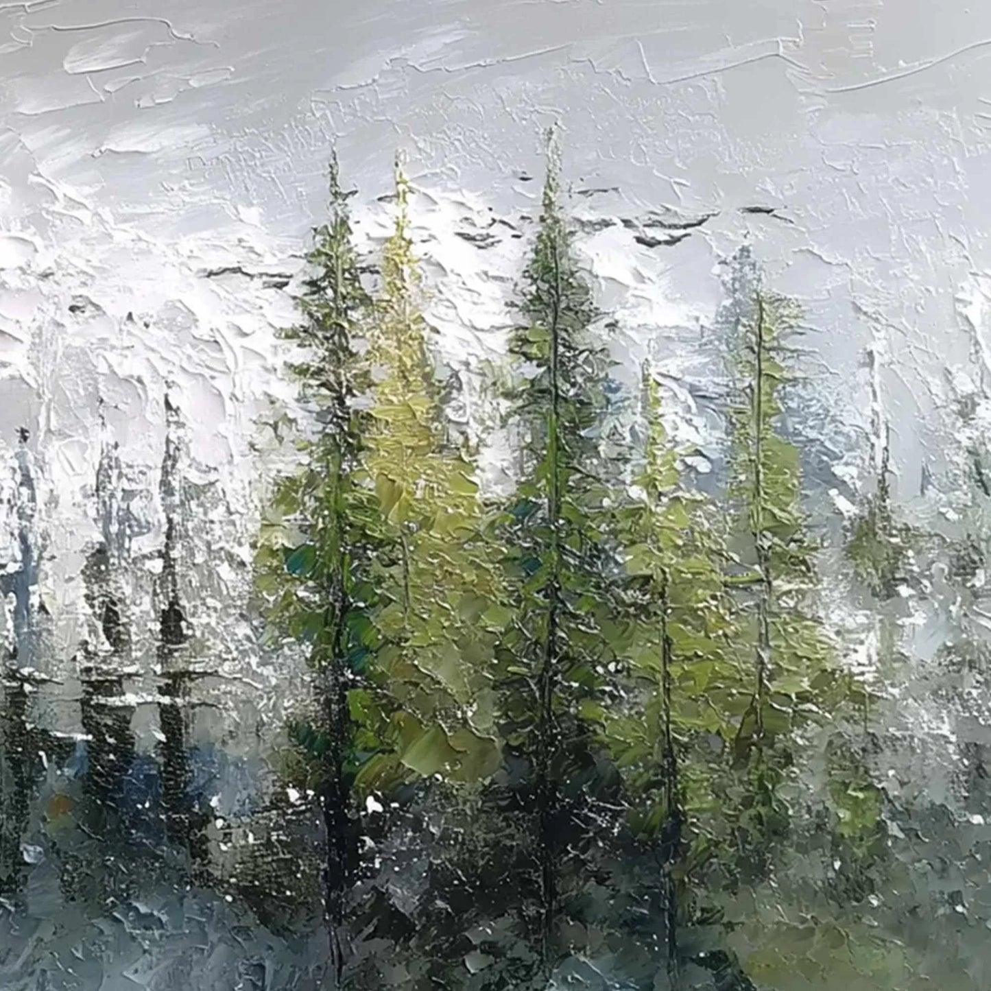 SILENT SENTINELS: Textured Impasto Pine Forest Landscape Painting | rolled canvas, ready for custom framing