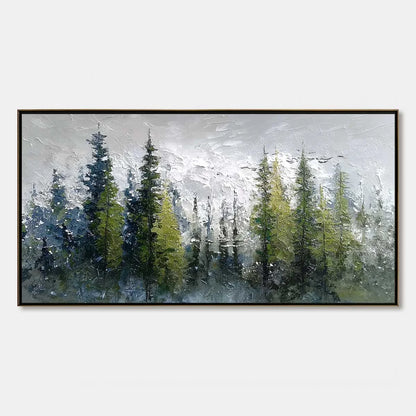SILENT SENTINELS: Textured Impasto Pine Forest Landscape Painting | hanging in living room, Landscape wall art