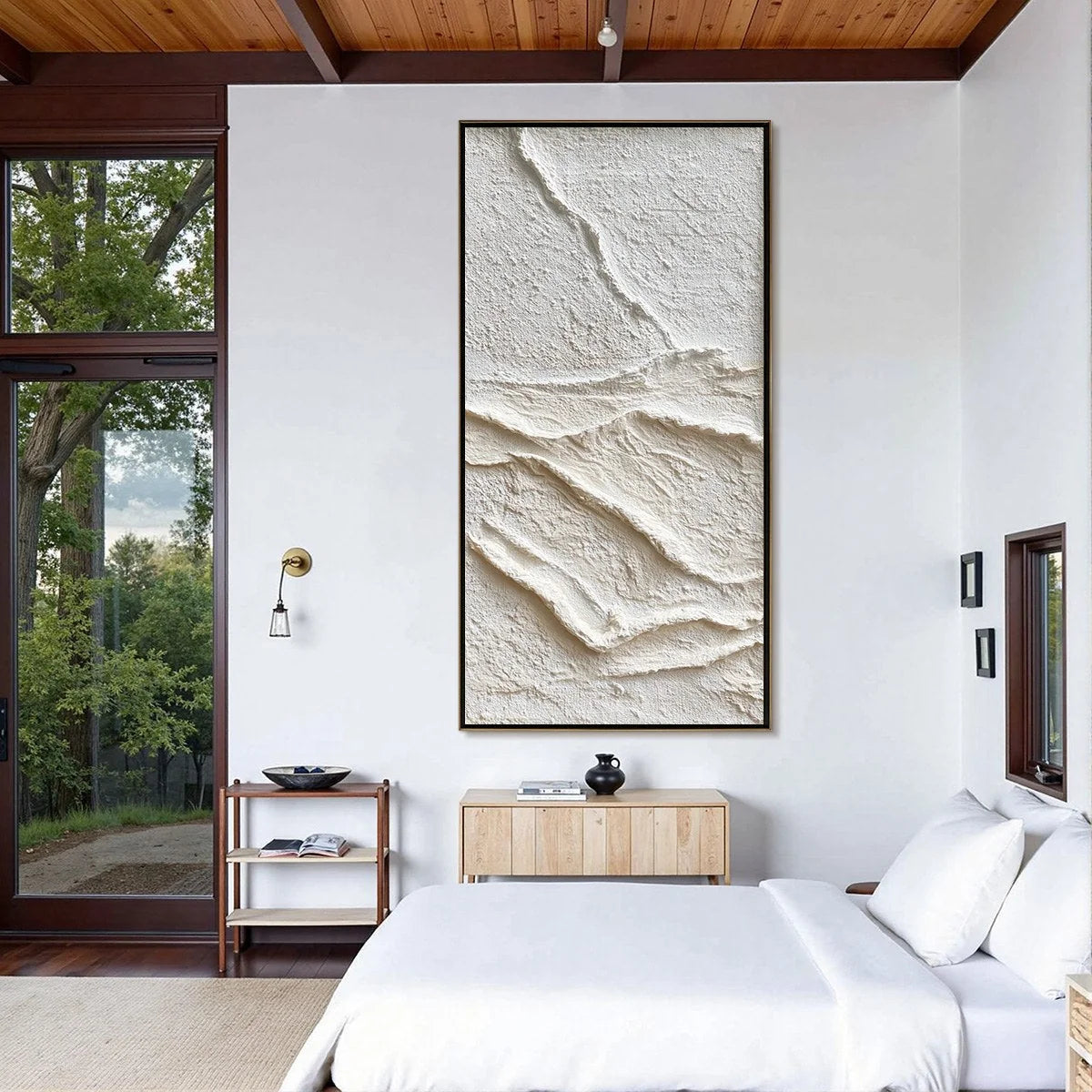 SILENT STRATA: Wabi Sabi Textured Minimalist Abstract Painting | black frame version on white wall
