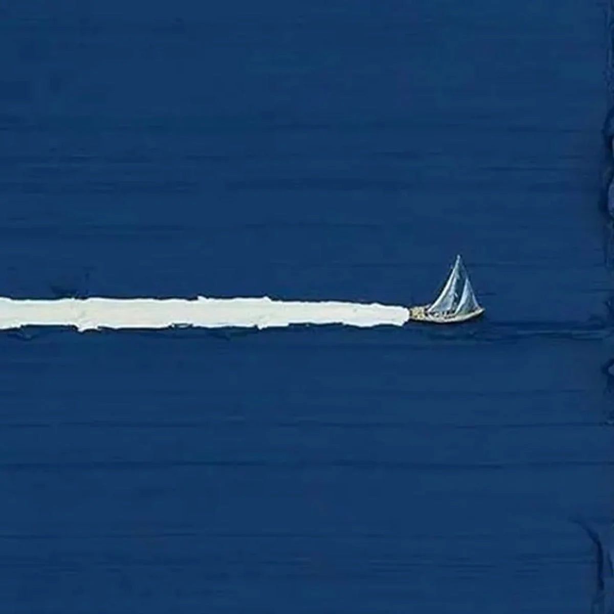 SILENT WAKE: Minimalist Sailboat Seascape Oil Painting | rolled canvas, ready for custom framing