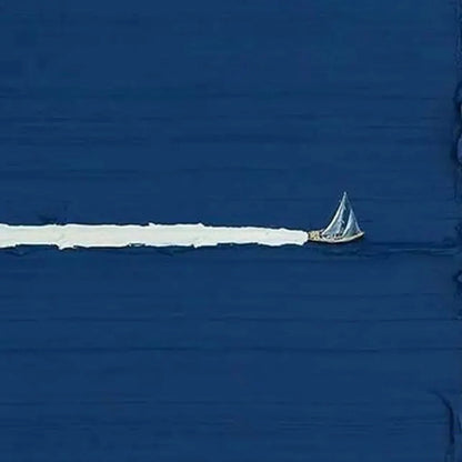 SILENT WAKE: Minimalist Sailboat Seascape Oil Painting | rolled canvas, ready for custom framing