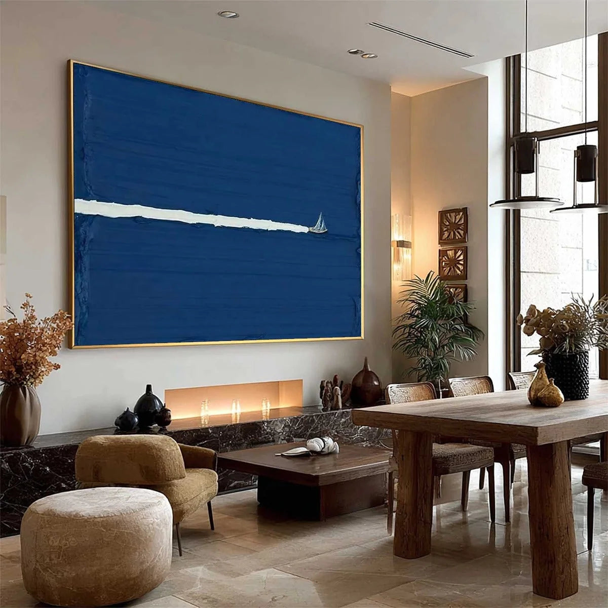 SILENT WAKE: Minimalist Sailboat Seascape Oil Painting | Minimalist mood, soft natural light studio shot