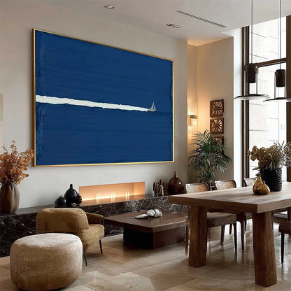 SILENT WAKE: Minimalist Sailboat Seascape Oil Painting | Minimalist mood, soft natural light studio shot
