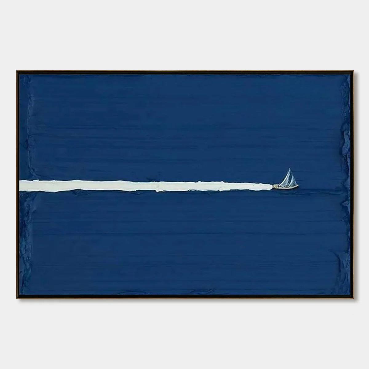 SILENT WAKE: Minimalist Sailboat Seascape Oil Painting | hanging in living room, Minimalist wall art