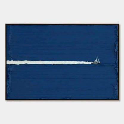 SILENT WAKE: Minimalist Sailboat Seascape Oil Painting | hanging in living room, Minimalist wall art