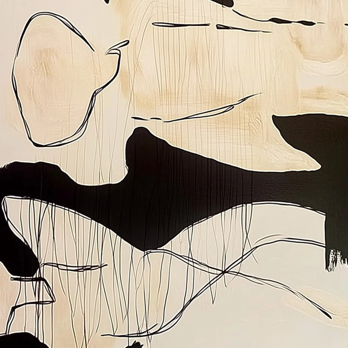 SILHOUETTES IN REPOSE: Large Abstract Figurative Painting in Black and Beige | rolled canvas, ready for custom framing