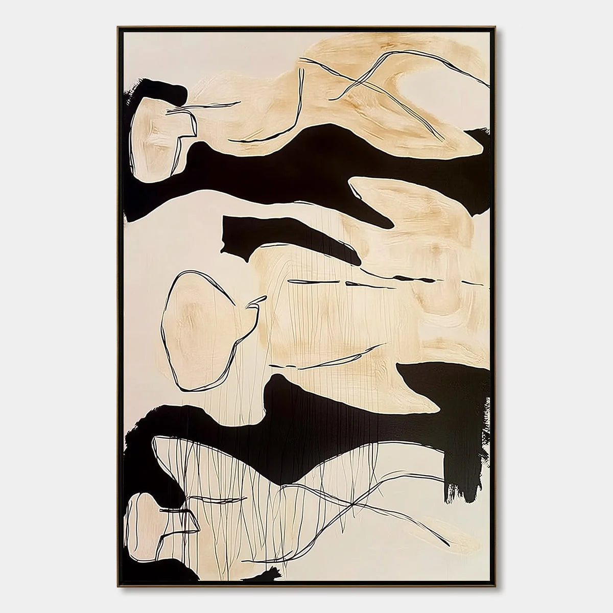 SILHOUETTES IN REPOSE: Large Abstract Figurative Painting in Black and Beige | hanging in living room, Figurative wall art