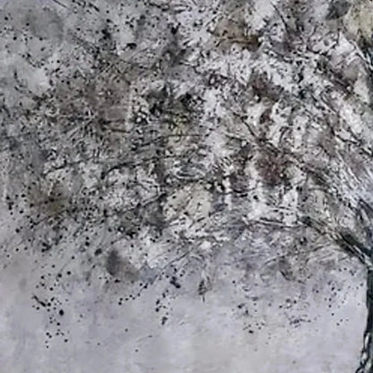 SILVER BIRCH: Textured Tree Painting in Grey and Gold | rectangular format, hand-painted canvas edge