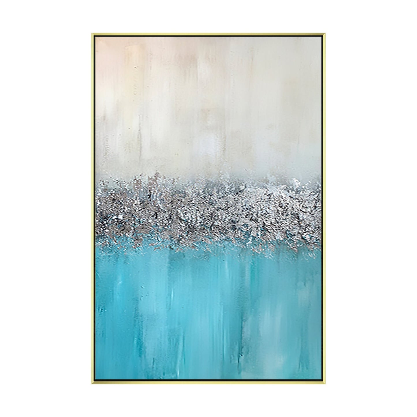Silver Leaf Blue Original Abstract Painting On Canvas, Extra Large Framed Wall A #8