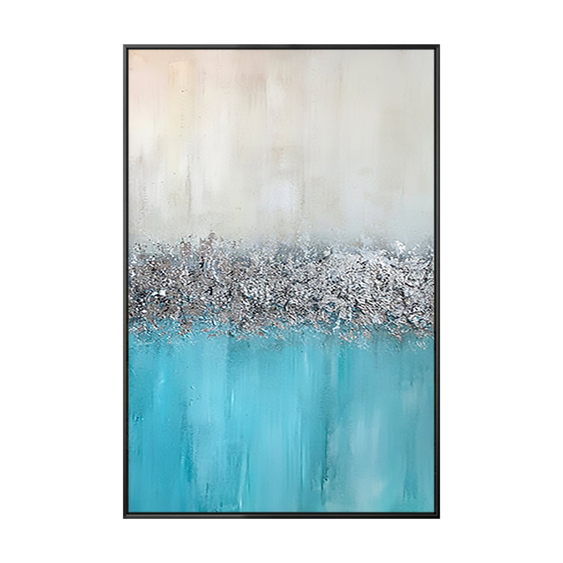 Silver Leaf Blue Original Abstract Painting On Canvas, Extra Large Framed Wall A #10
