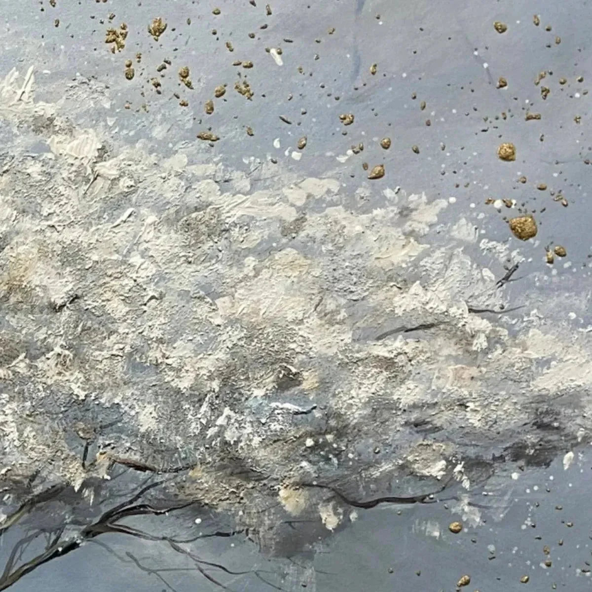 SILVER LINING: Textured White and Gold Tree Painting on Grey Background | rolled canvas, ready for custom framing