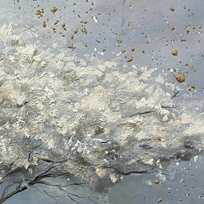 SILVER LINING: Textured White and Gold Tree Painting on Grey Background | rolled canvas, ready for custom framing