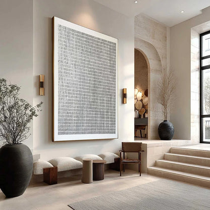 SILVER LININGS: Textured Minimalist Abstract Oil Painting | rectangular format, hand-painted canvas edge