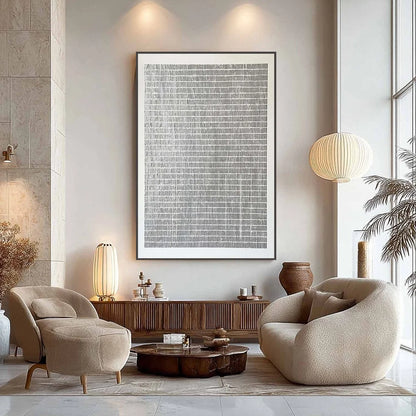 SILVER LININGS: Textured Minimalist Abstract Oil Painting | black frame version on white wall