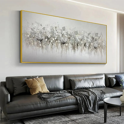 SILVER MIST: Minimalist Floral Oil Painting in Silver and Grey | Minimalist closeup, raised brushwork detail