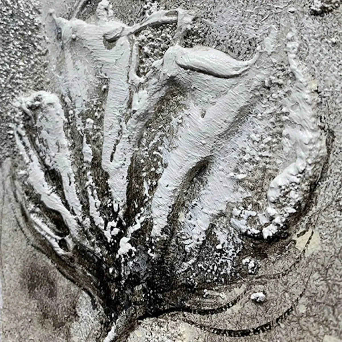 SILVER MIST: Minimalist Floral Oil Painting in Silver and Grey | rectangular format, hand-painted canvas edge