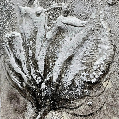SILVER MIST: Minimalist Floral Oil Painting in Silver and Grey | rectangular format, hand-painted canvas edge