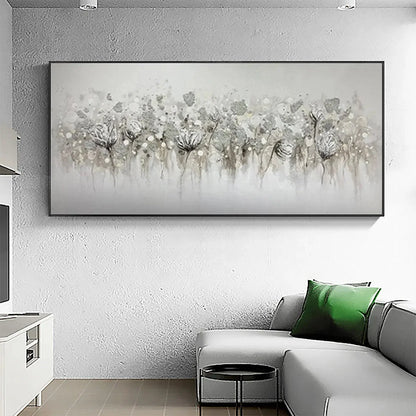 SILVER MIST: Minimalist Floral Oil Painting in Silver and Grey | Minimalist mood, soft natural light studio shot