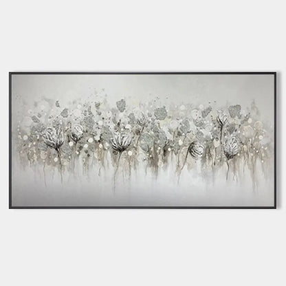SILVER MIST: Minimalist Floral Oil Painting in Silver and Grey | hanging in living room, Minimalist wall art
