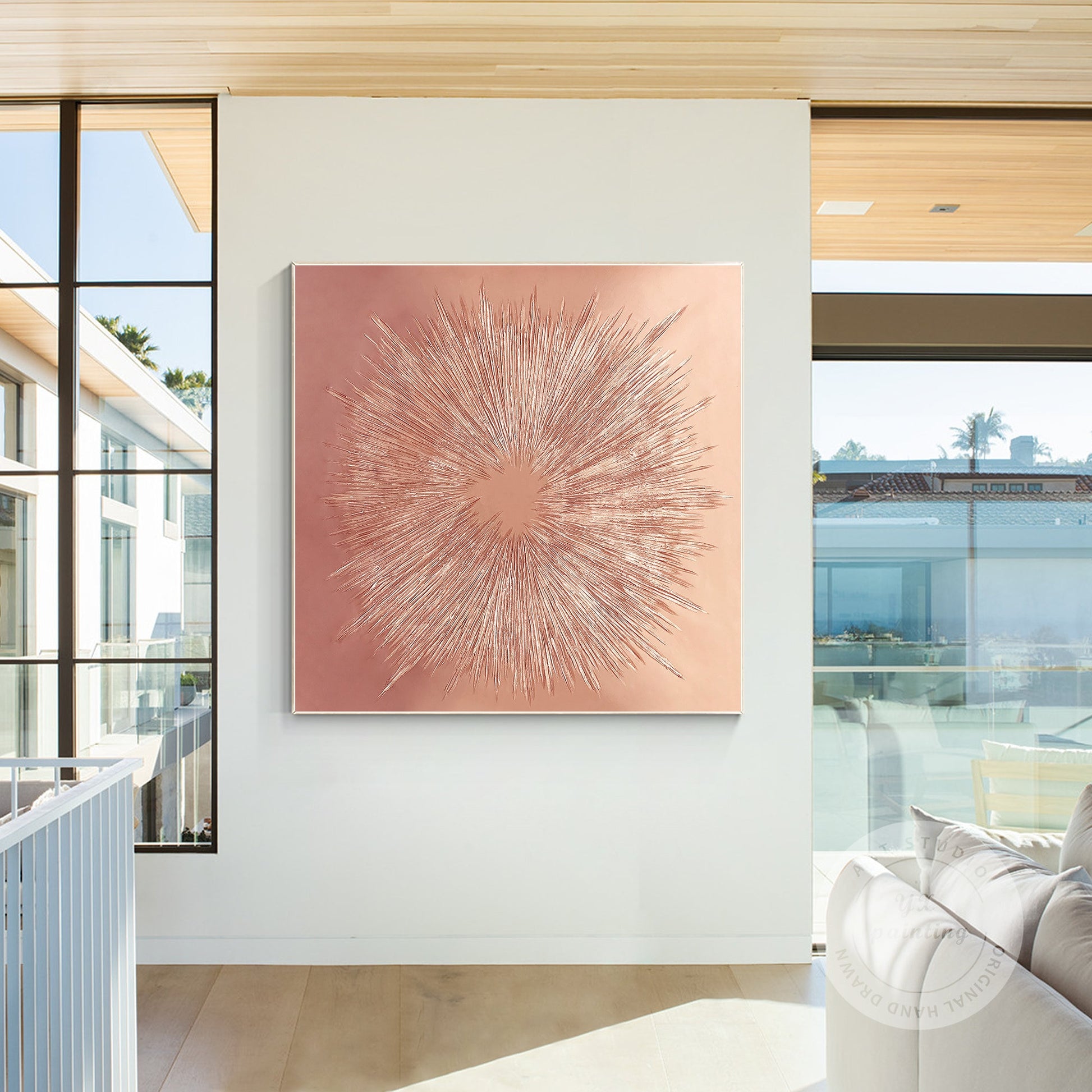 Silver Ray Abstract Painting: Large Boho Wall Art, Framed Canvas #3