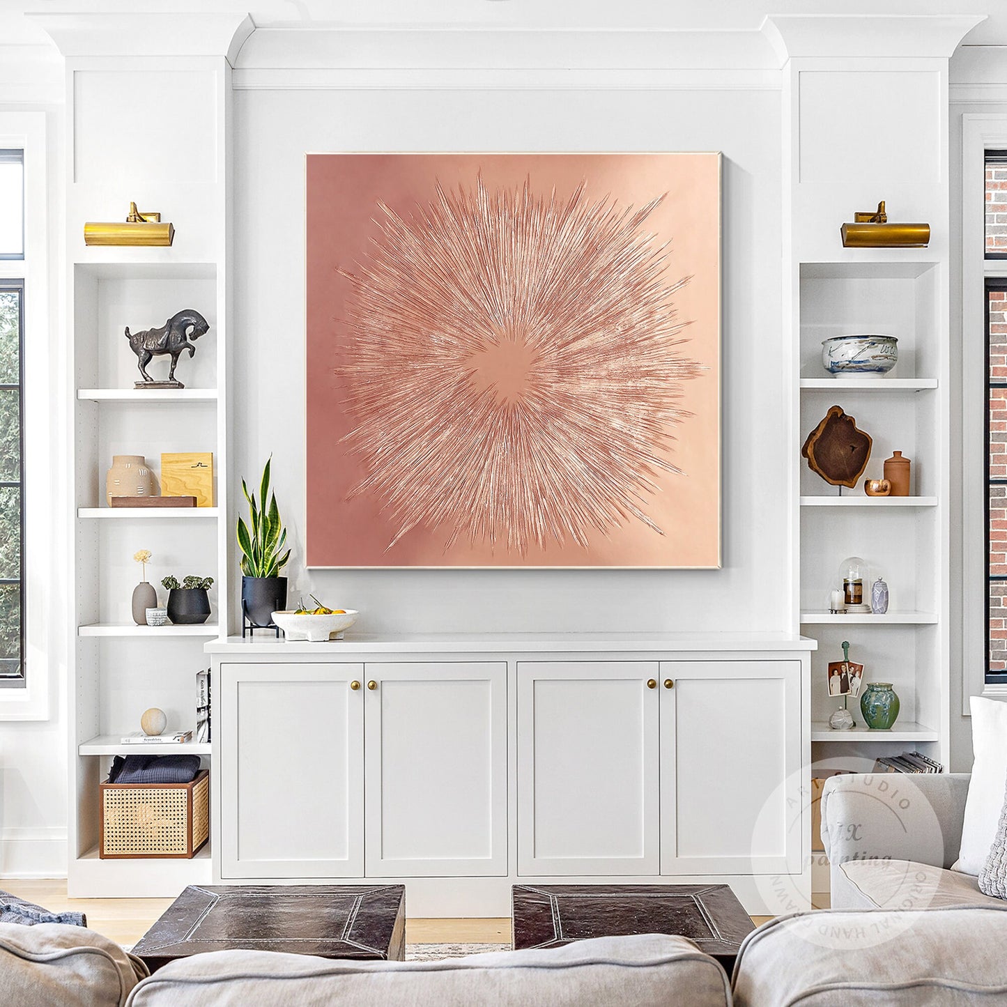 Silver Ray Abstract Painting: Large Boho Wall Art, Framed Canvas #4