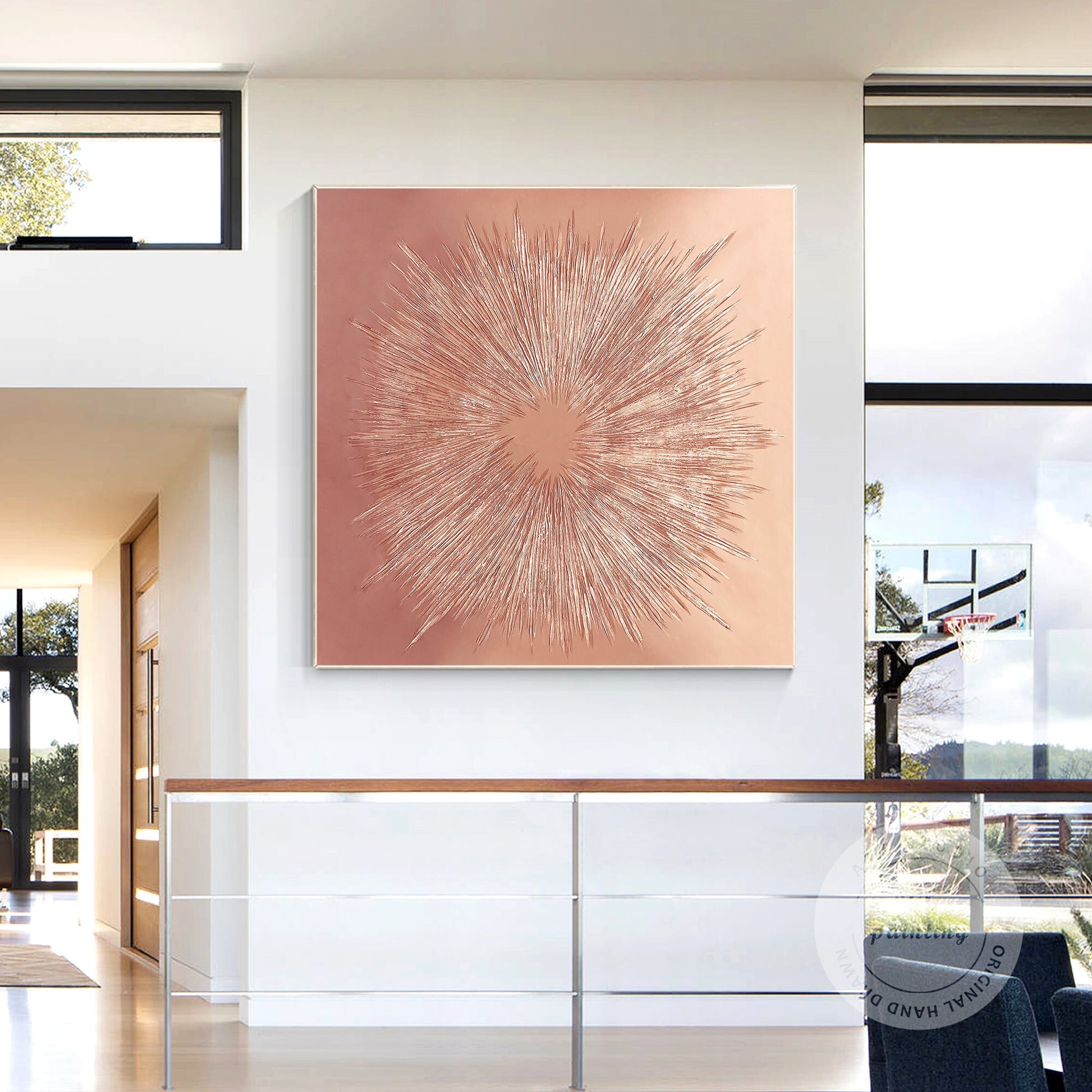 Silver Ray Abstract Painting: Large Boho Wall Art, Framed Canvas #5