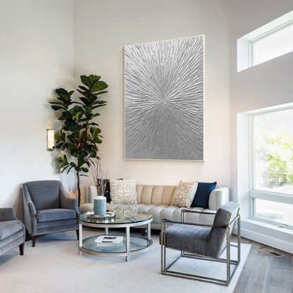Silver Rays Abstract Textured Painting: Minimalist Wall Art Decor #3