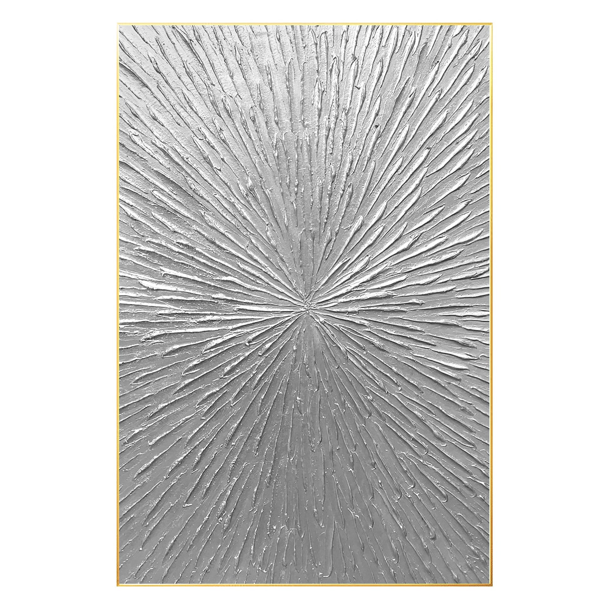 Silver Rays Abstract Textured Painting: Minimalist Wall Art Decor #7