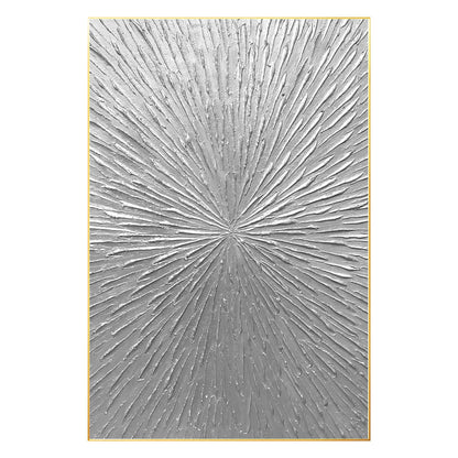 Silver Rays Abstract Textured Painting: Minimalist Wall Art Decor #7