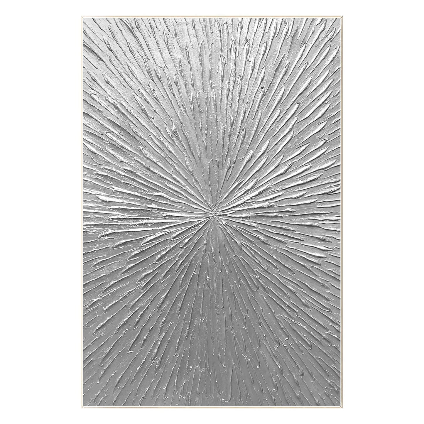 Silver Rays Abstract Textured Painting: Minimalist Wall Art Decor #8