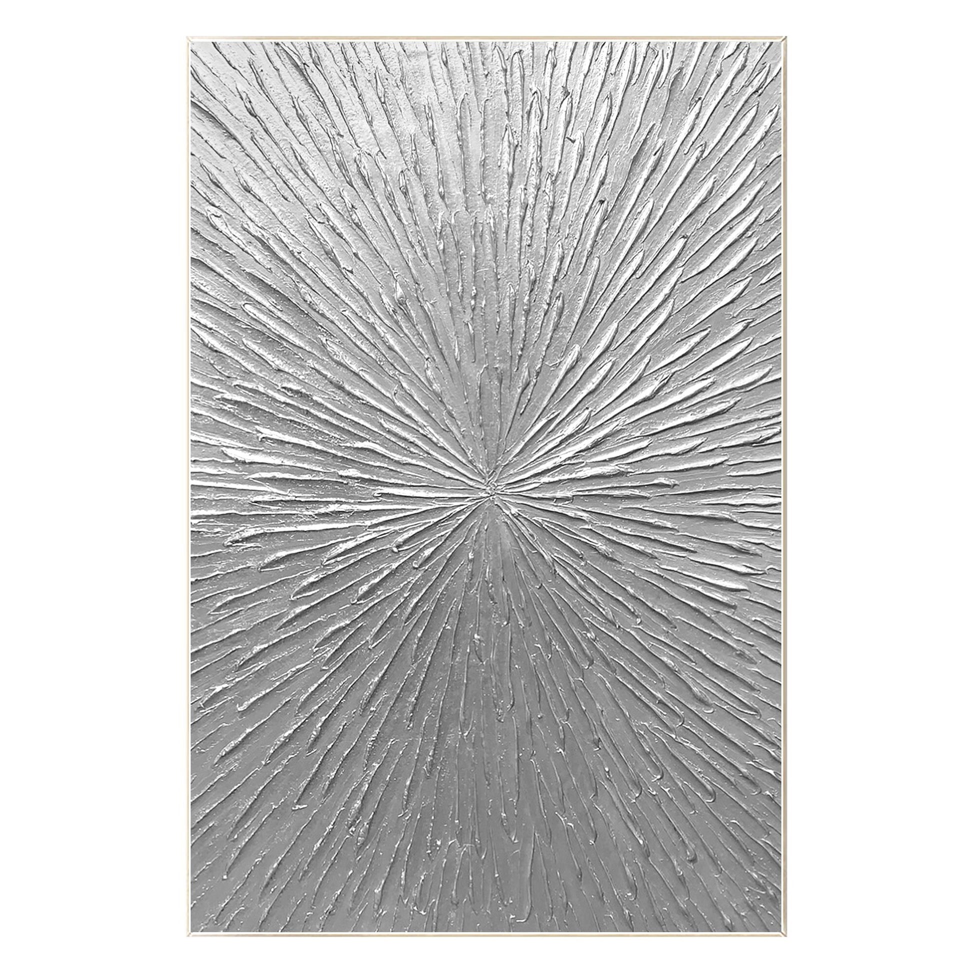 Silver Rays Abstract Textured Painting: Minimalist Wall Art Decor #8
